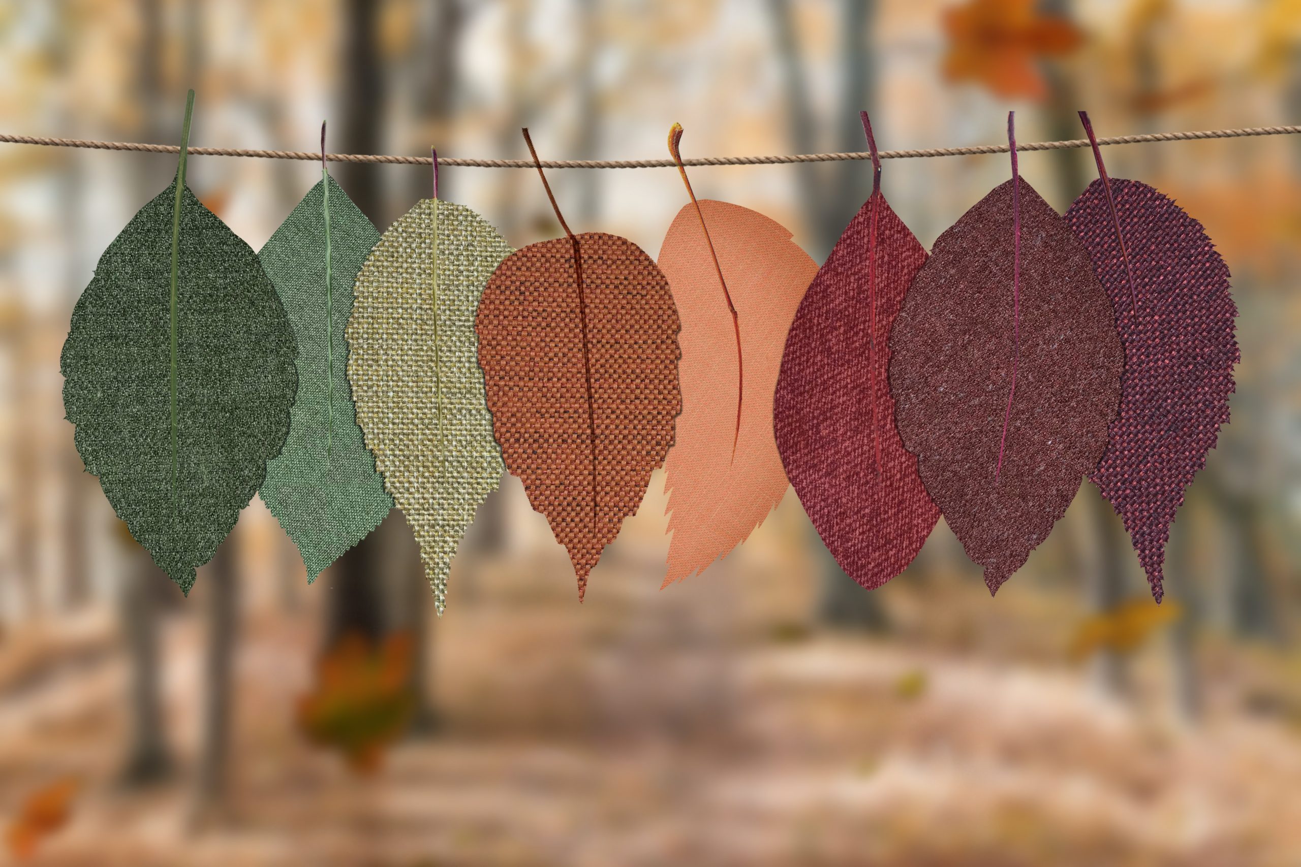 Feuilles d'automne accrochées à un fil